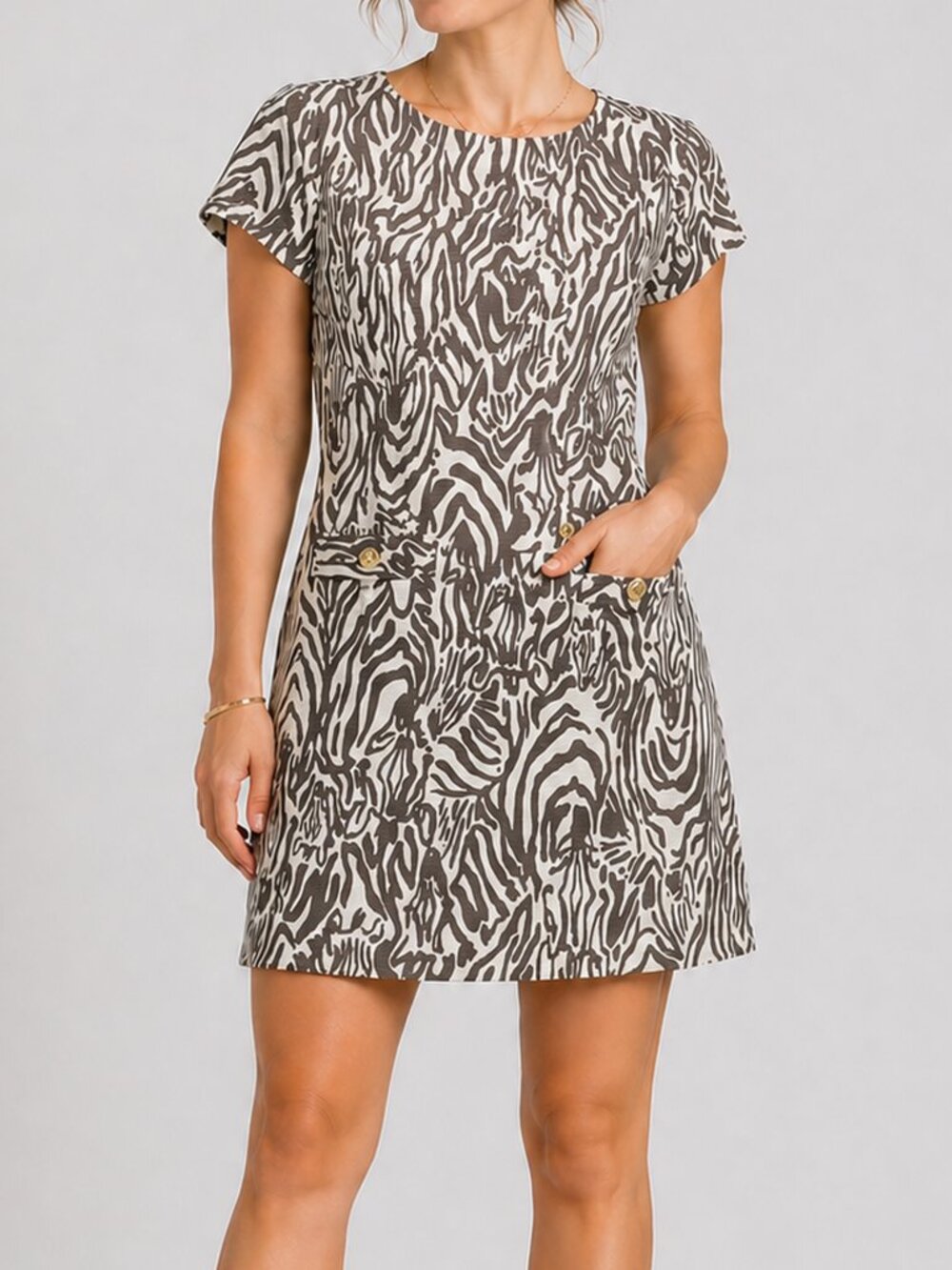 Lilly Pulitzer Dress Womens Sz XS Zebra Print Short Sleeve Animal Pattern Casual